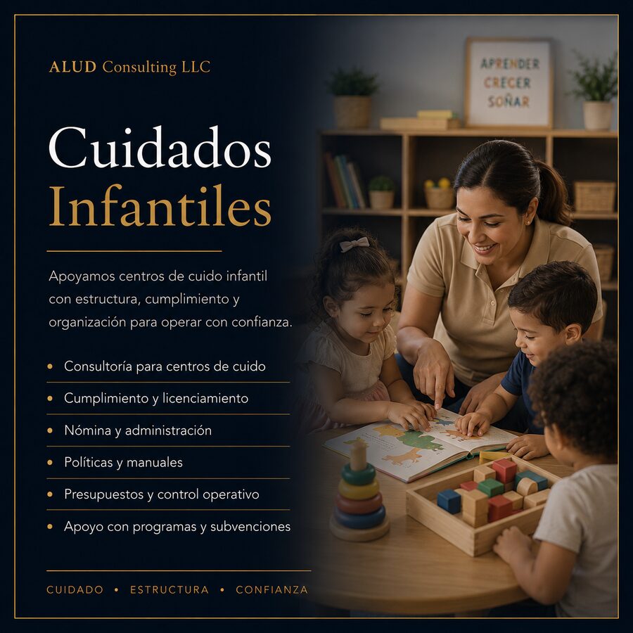 Cuidados Infantiles — Servicios para centros de cuido · ALUD Consulting LLC